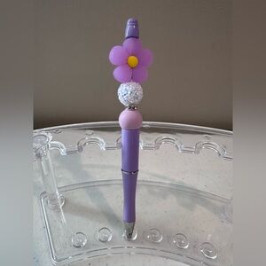 Purple Flower Handmade Beaded Pen